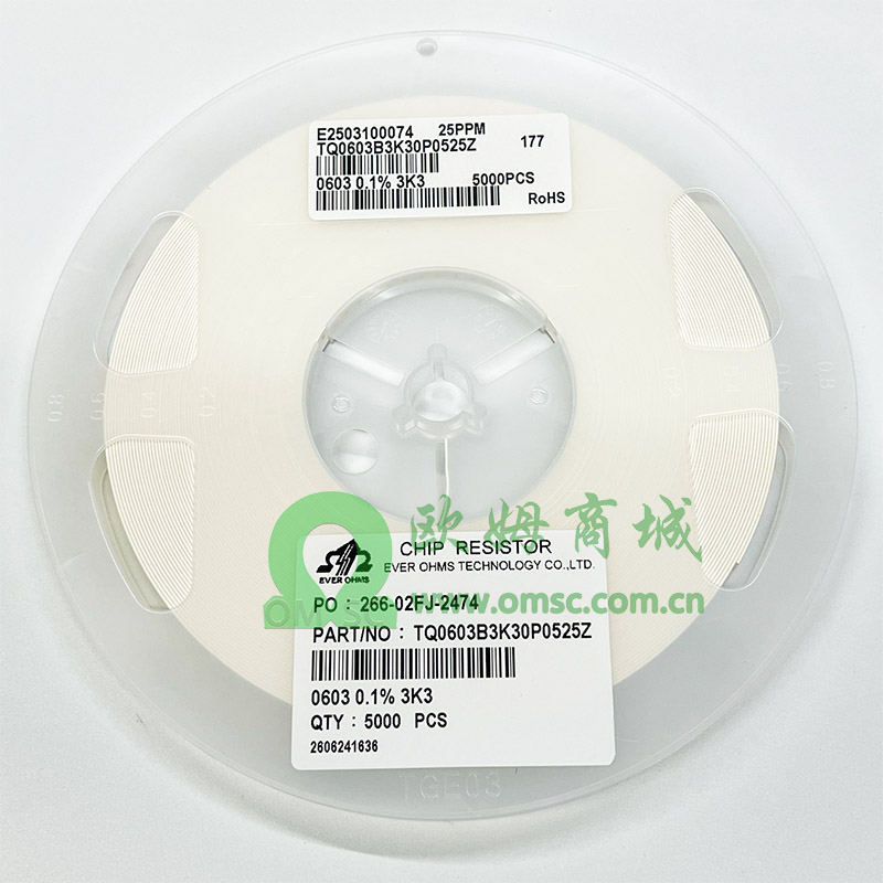 TQ0603B3K30P0525Z 0603 3.3K 0.1% 25PPM 0.1W AEC-Q200汽车级别高精密电阻